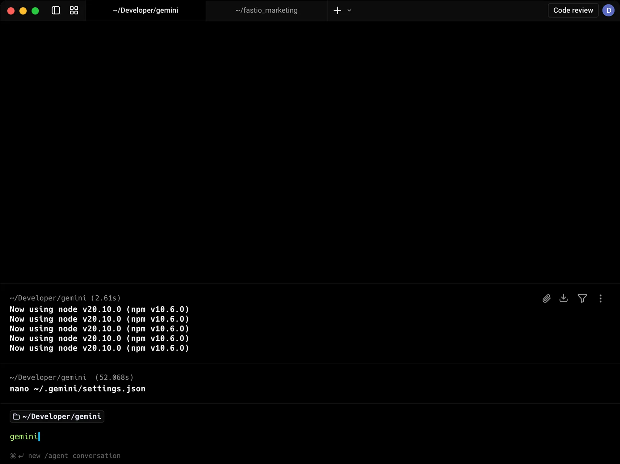 Terminal starting a new Gemini CLI session