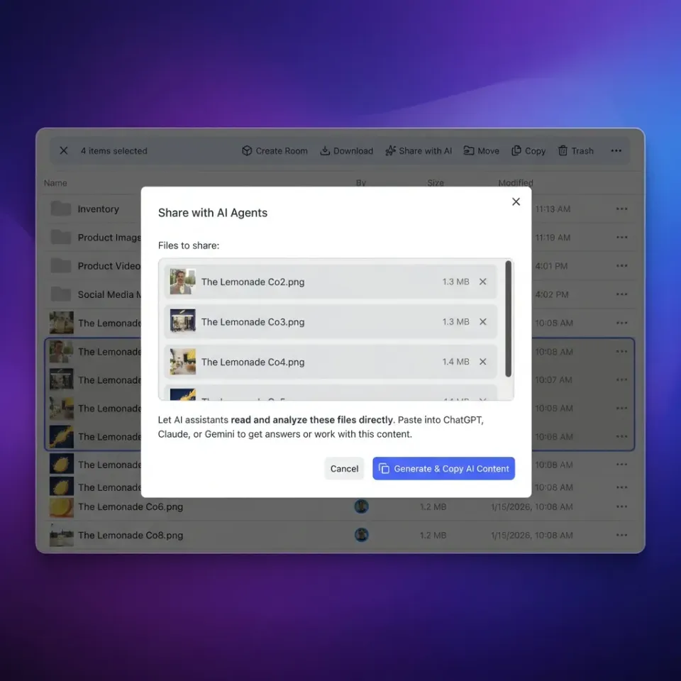 AI agent workspace with file management interface