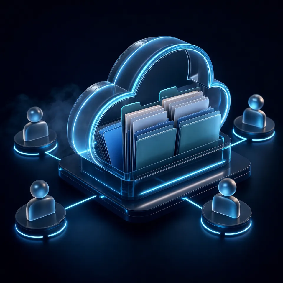 AI-powered workspace interface showing intelligent file sharing and collaboration