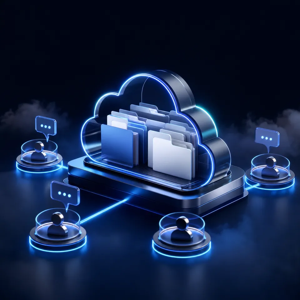 AI agent workspace interface showing file sharing and collaboration tools