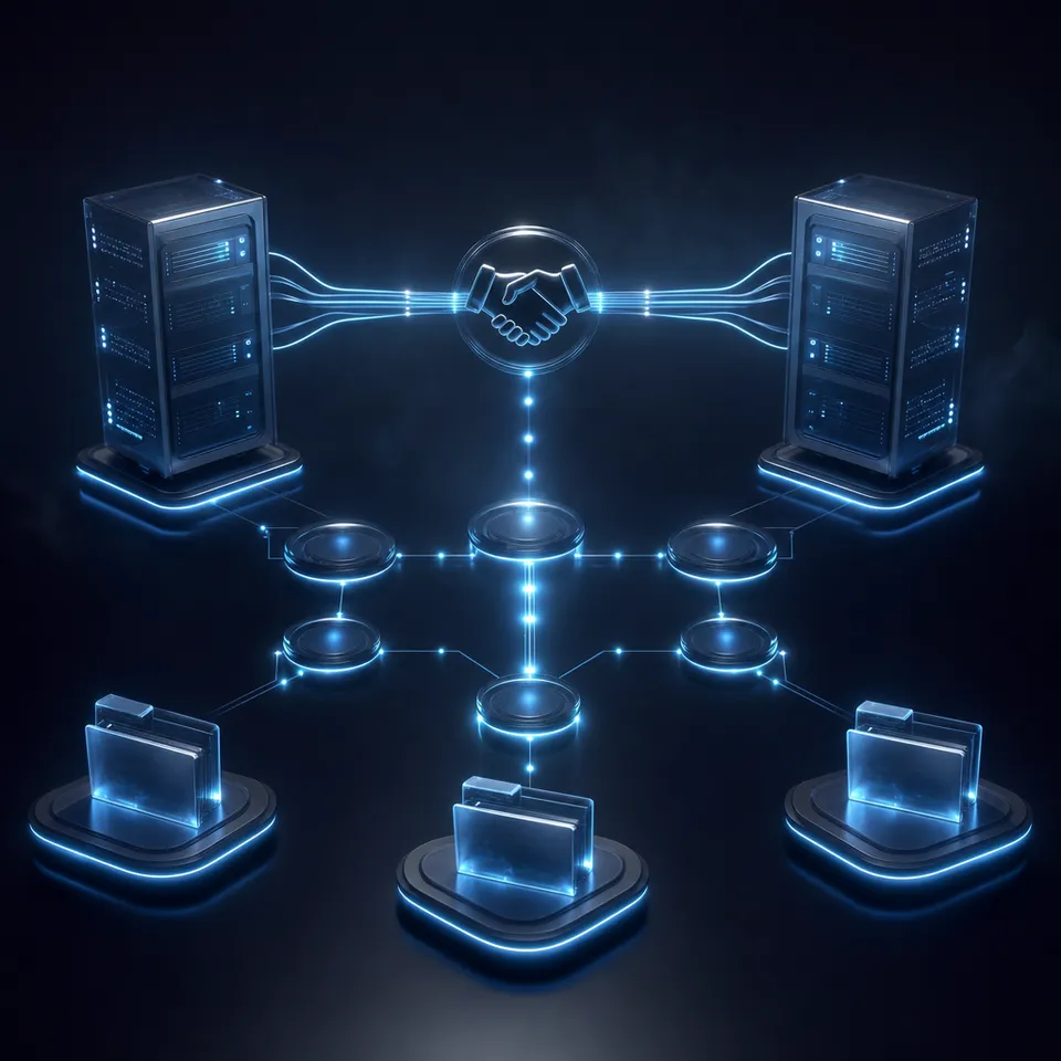 An illustration representing an AI agent sharing context across a distributed team