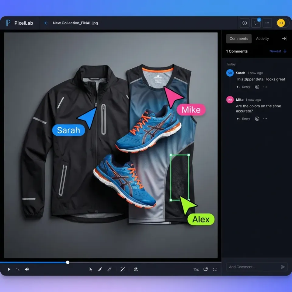 Video hosting platform interface showing playback and collaboration features