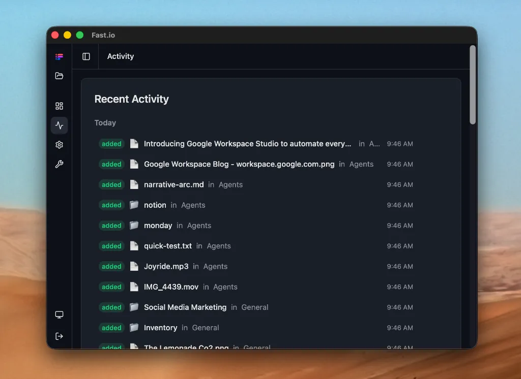 Fast.io Desktop Application Interface