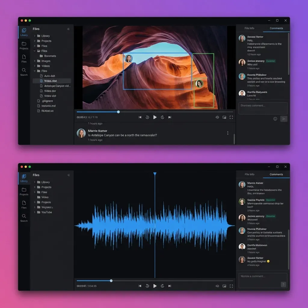 Music production workspace with waveform audio player