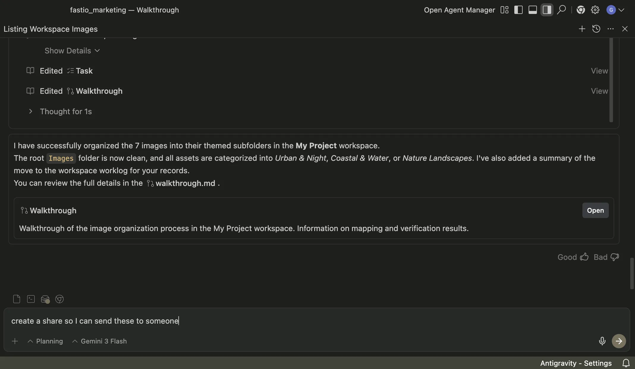 Antigravity IDE with Fast.io workspace