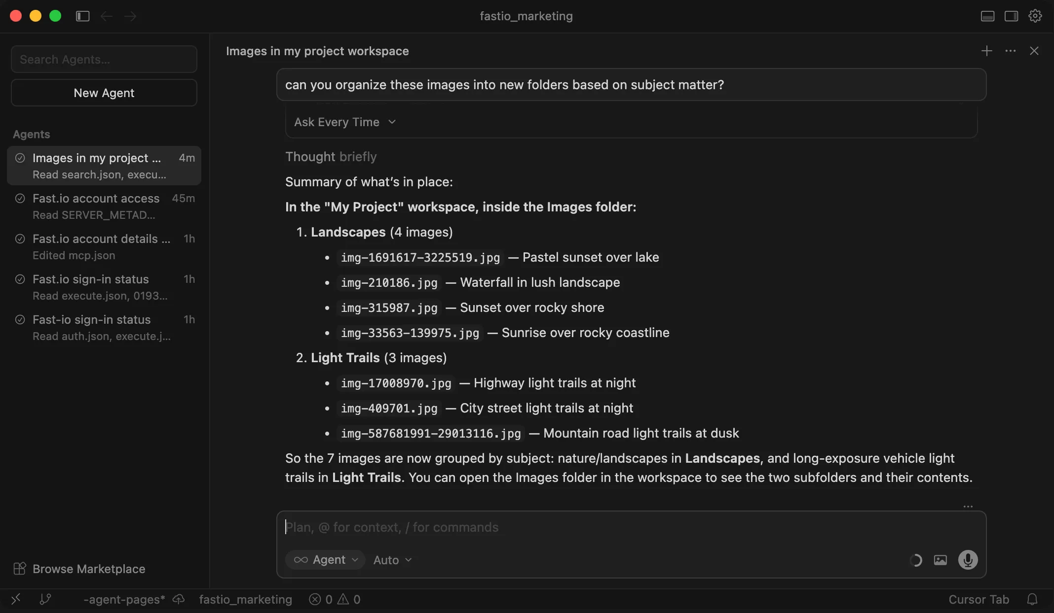 Cursor IDE with Fast.io MCP integration