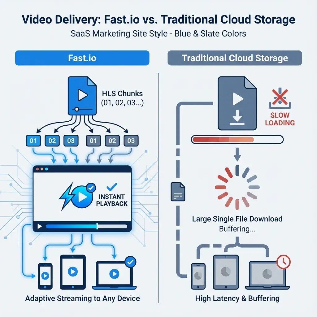 Comparison of Fastio HLS streaming versus Dropbox progressive download