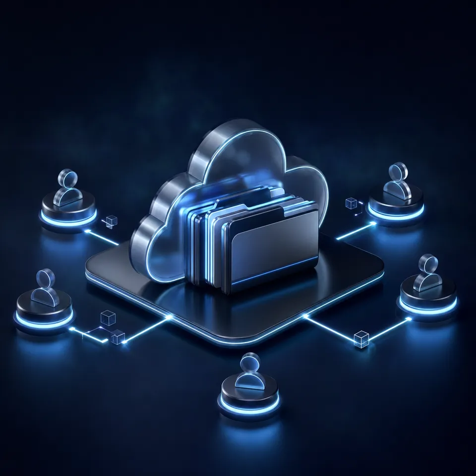 Architecture diagram showing SharePoint document libraries connected to local File Explorer and cloud workspaces