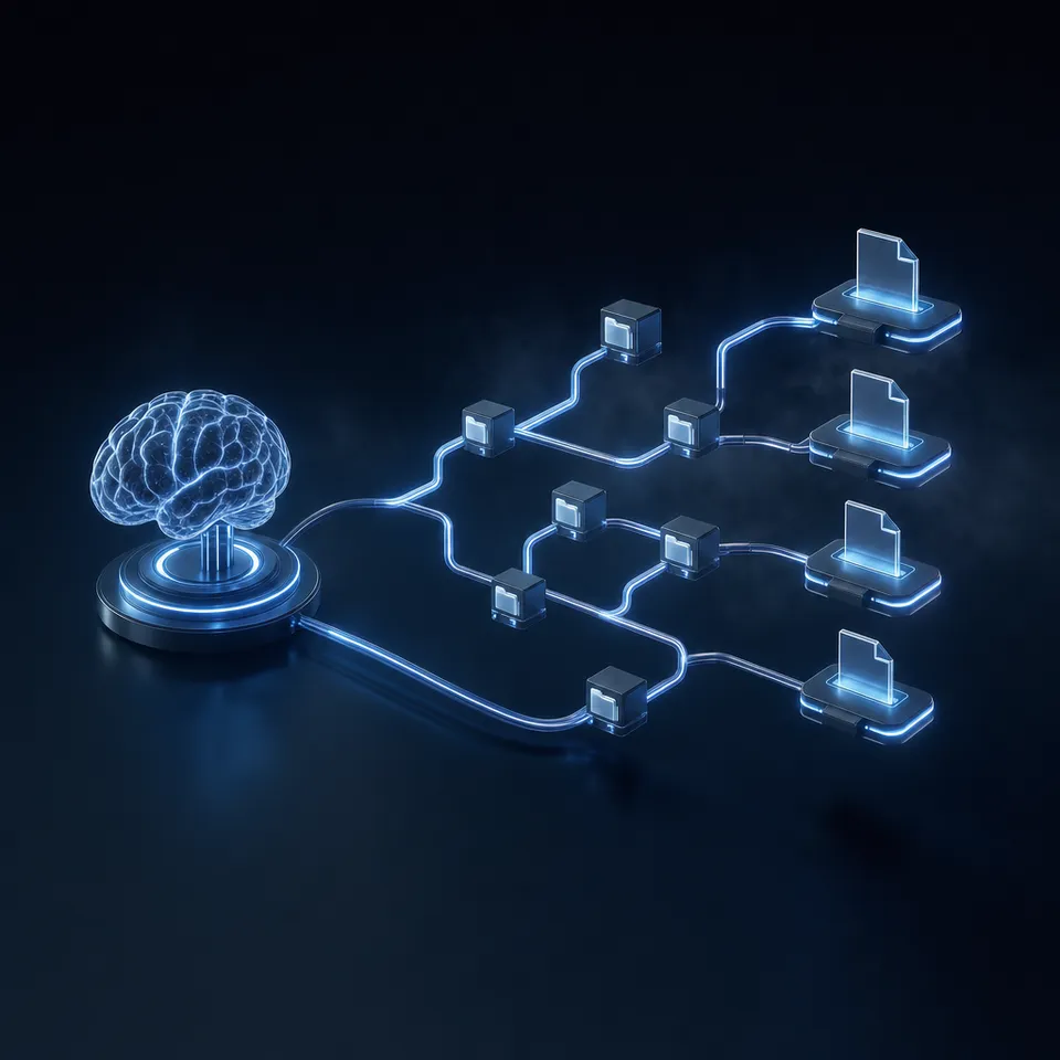 An architectural diagram showing multiple AI agents coordinating around a central shared workspace in Fastio.