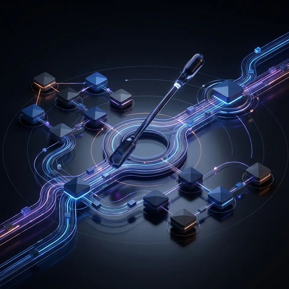 A stateful multi-agent system coordinating tasks and data flows.