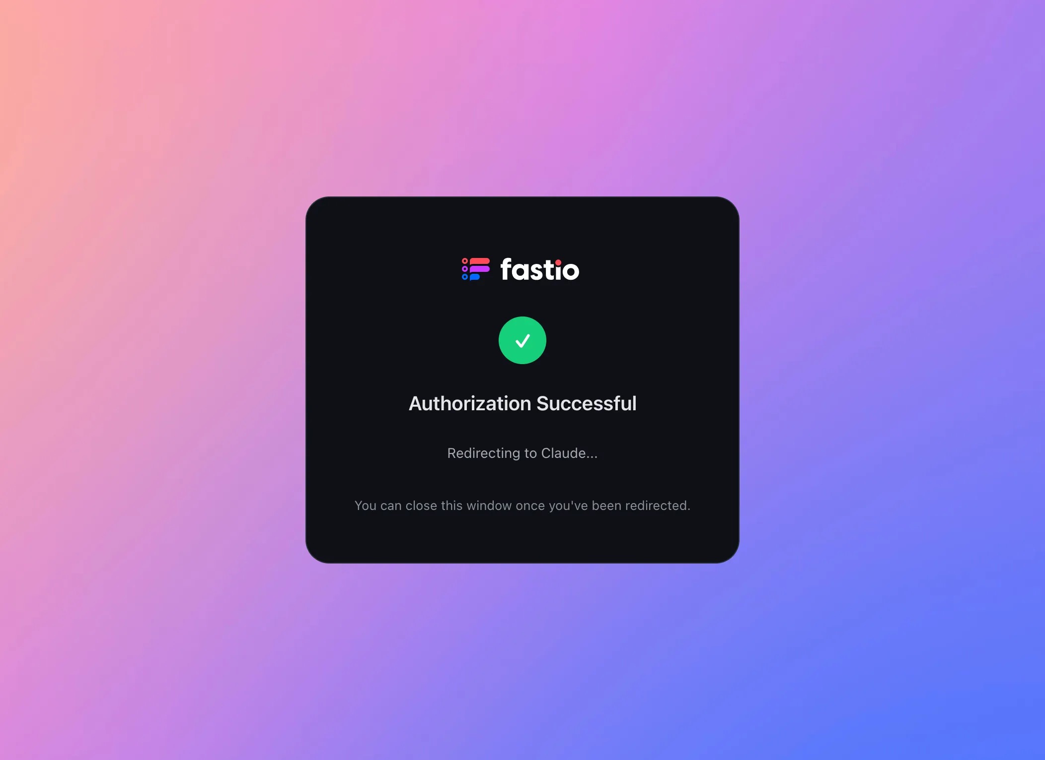 Fastio authorization code page with Copy Code button