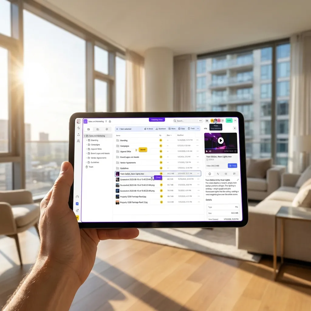 Real estate agent accessing property documents on smartphone