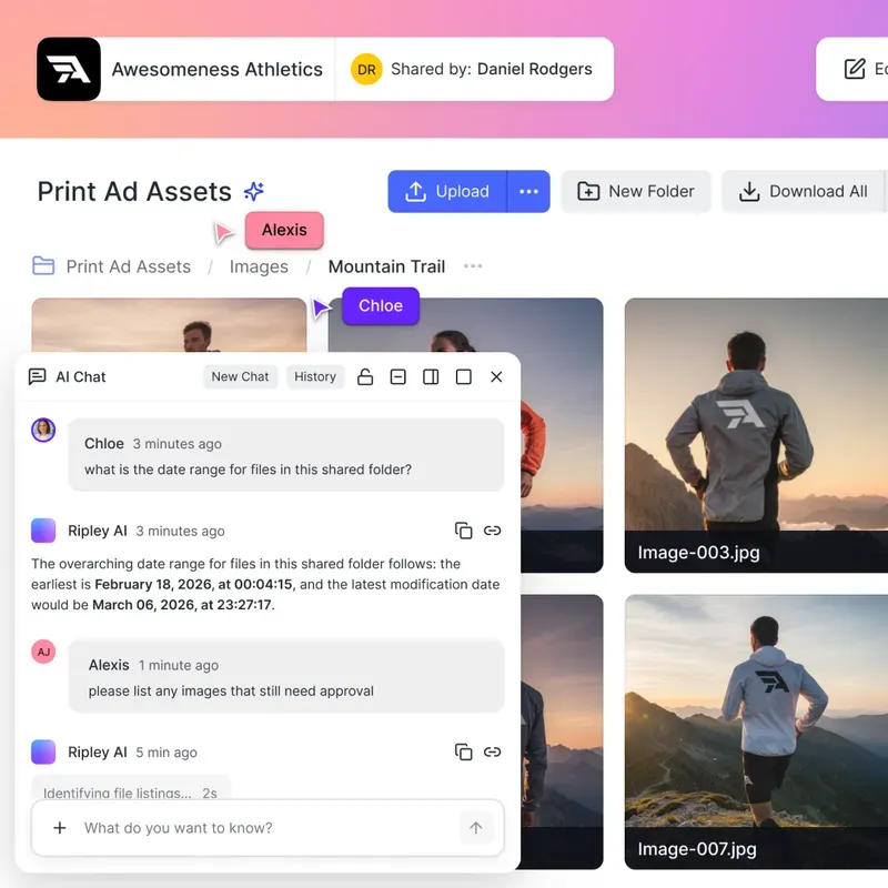Shared folder with AI chat, file browsing, and team collaboration