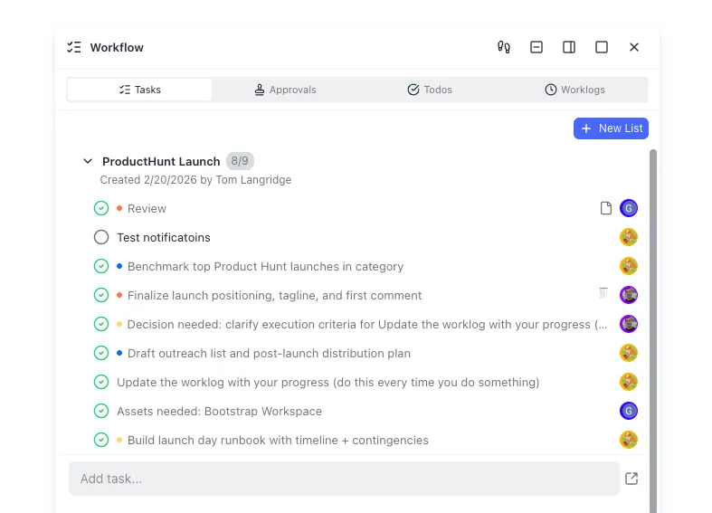 Task list for agent and human collaboration during a coding sprint