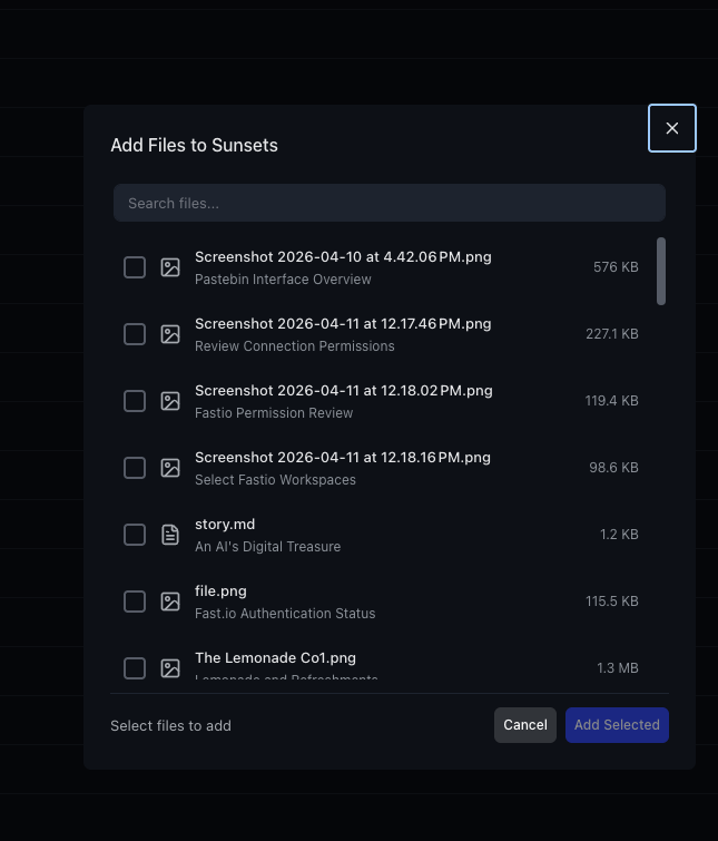 Add Files dialog with file browser and search