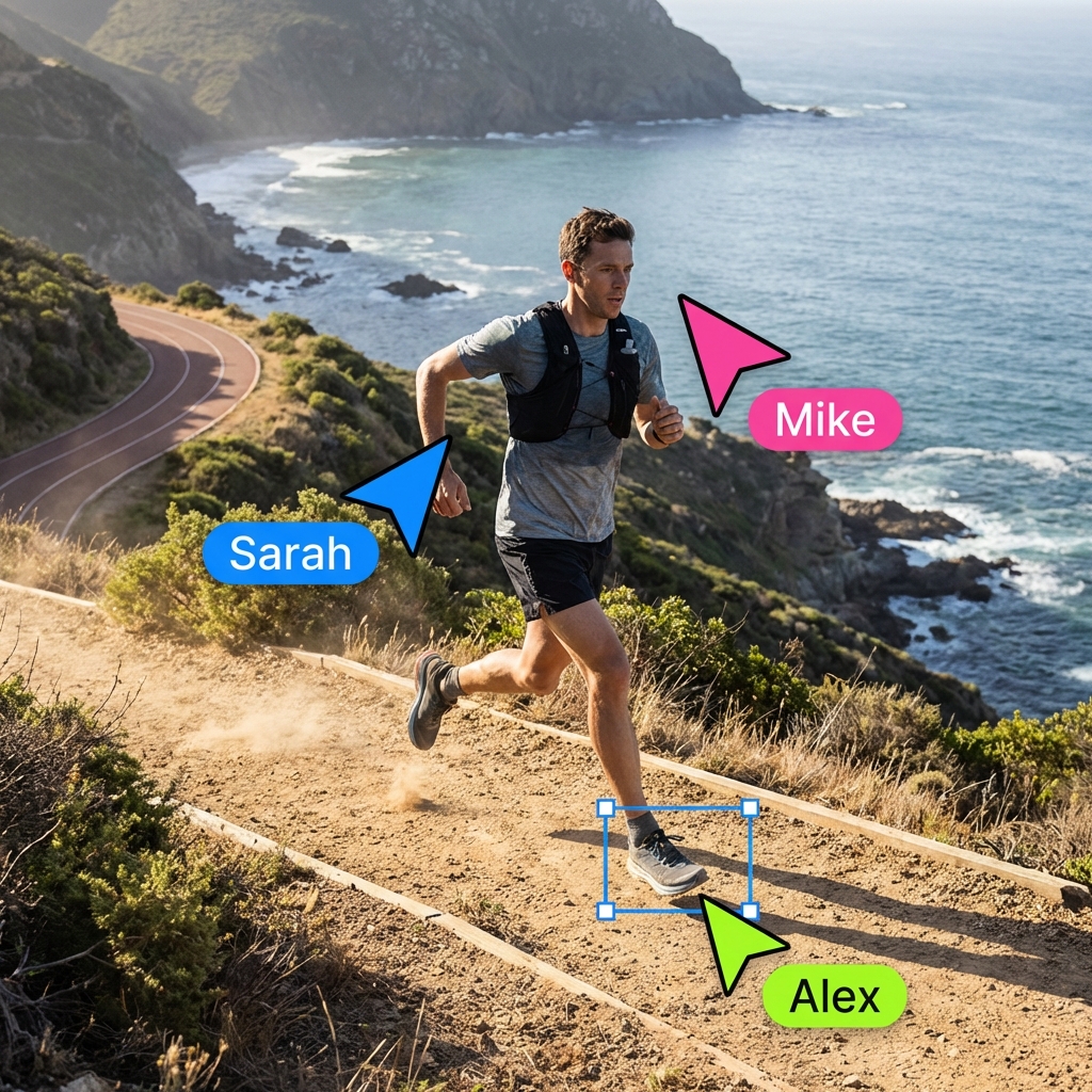 Follow Mode UI showing multiple cursors collaborating on an image