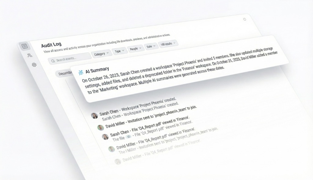 Fast.io AI Intelligence Audit Log Interface